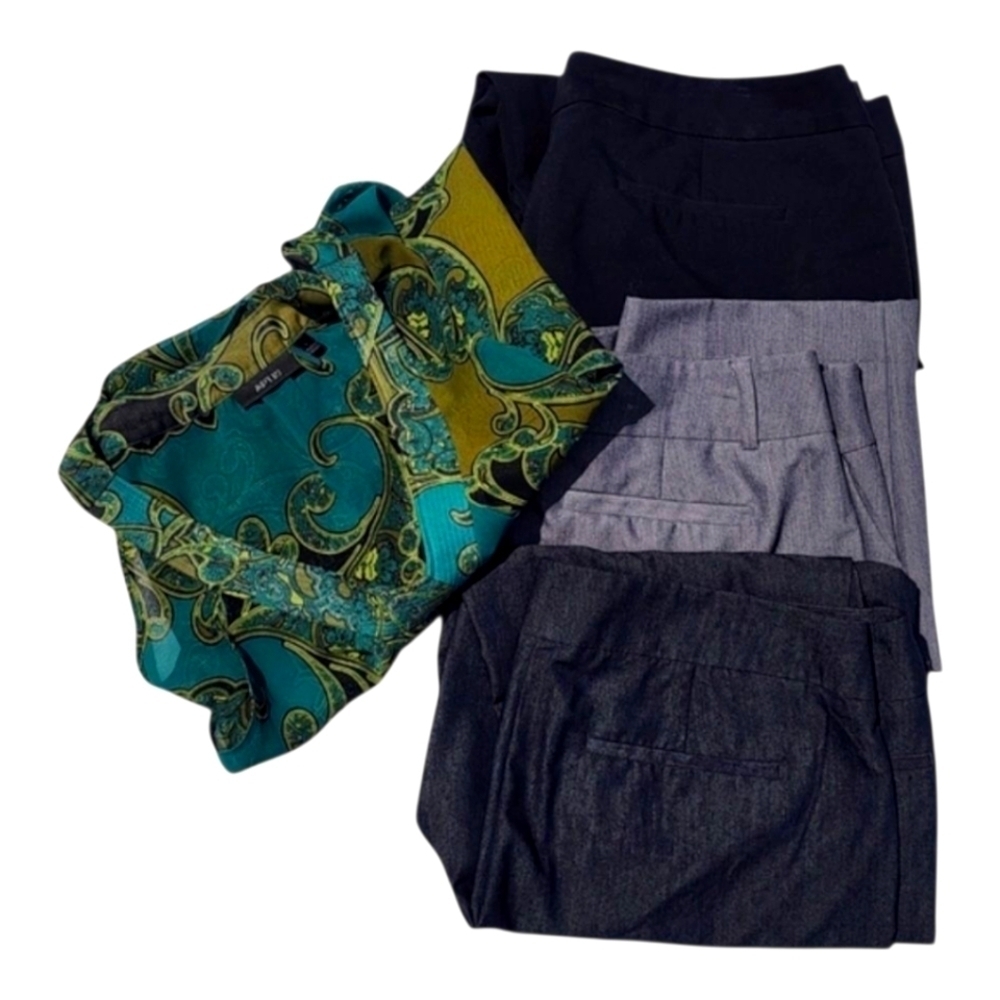 APT. 9 Workwear Bundle Of 3 - Sz 10 Pants + L Blouse Career Office Outfit Set